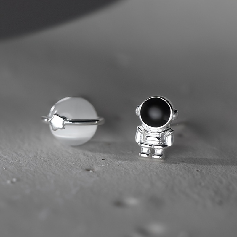 Asymmetrical Petite Astronaut Moon Star Earrings